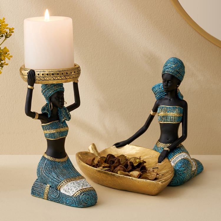 Corsica Jaguar Polyresin African Woman Figurine with T-Light Holder