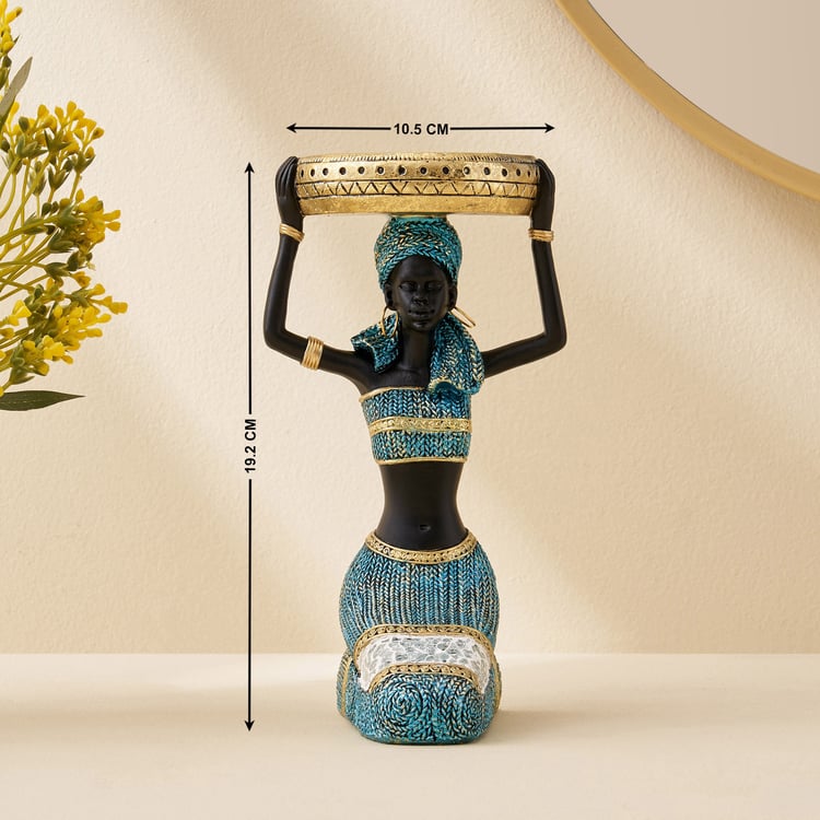 Corsica Jaguar Polyresin African Woman Figurine with T-Light Holder