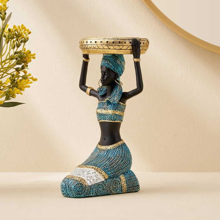 Corsica Jaguar Polyresin African Woman Figurine with T-Light Holder