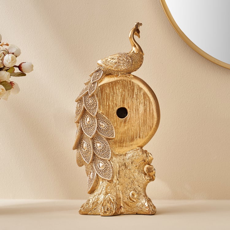 Corsica Mayur Polyresin Peacock Figurine with Clock - 16x36.5cm