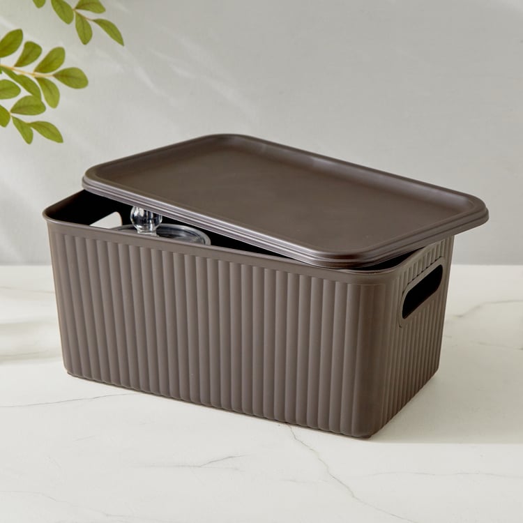 Fiesta Saffiano Polypropylene Ribbed Storage Basket with Lid