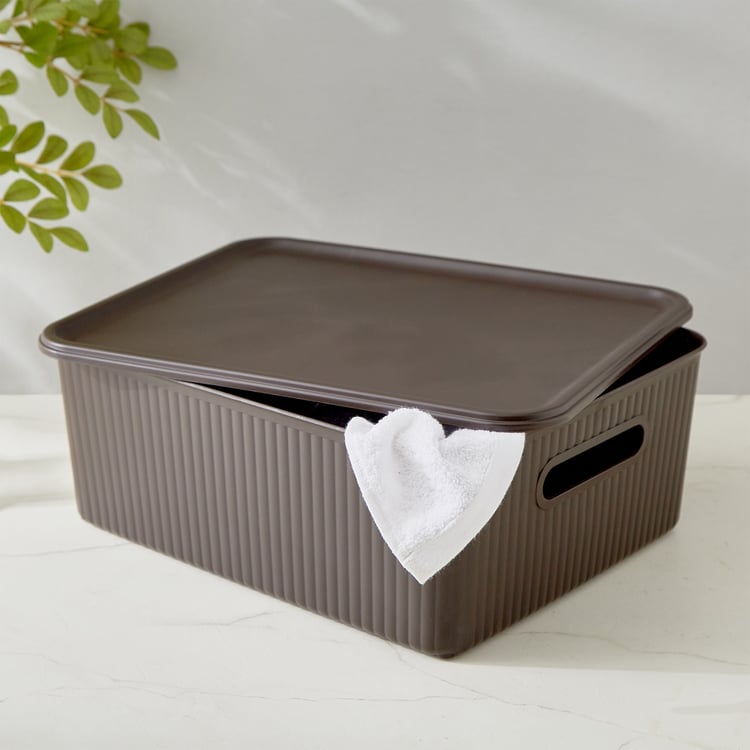 Fiesta Saffiano Polypropylene Ribbed Storage Basket with Lid