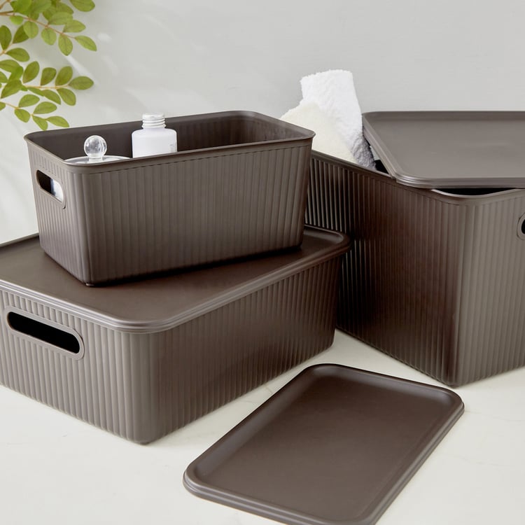 Fiesta Saffiano Polypropylene Ribbed Storage Basket with Lid