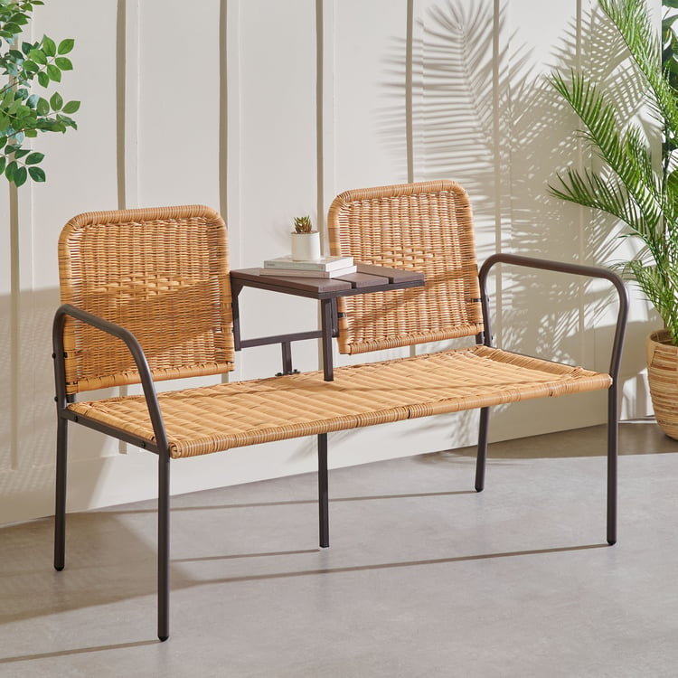 Fullerton Polyrattan 2-Seater Love Seat Chair with Tray - Brown