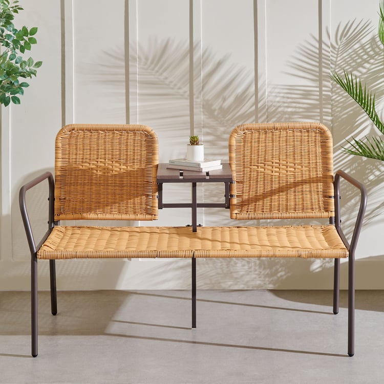 Fullerton Polyrattan 2-Seater Love Seat Chair with Tray - Brown