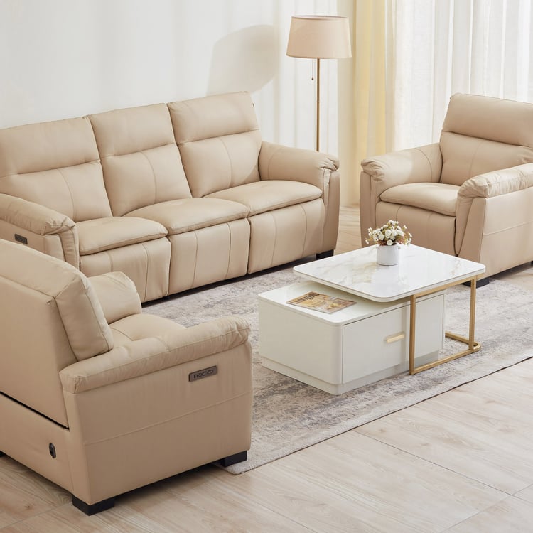 Senorita Half Leather 3+1+1 Seater Electric Recliner Set - Ivory