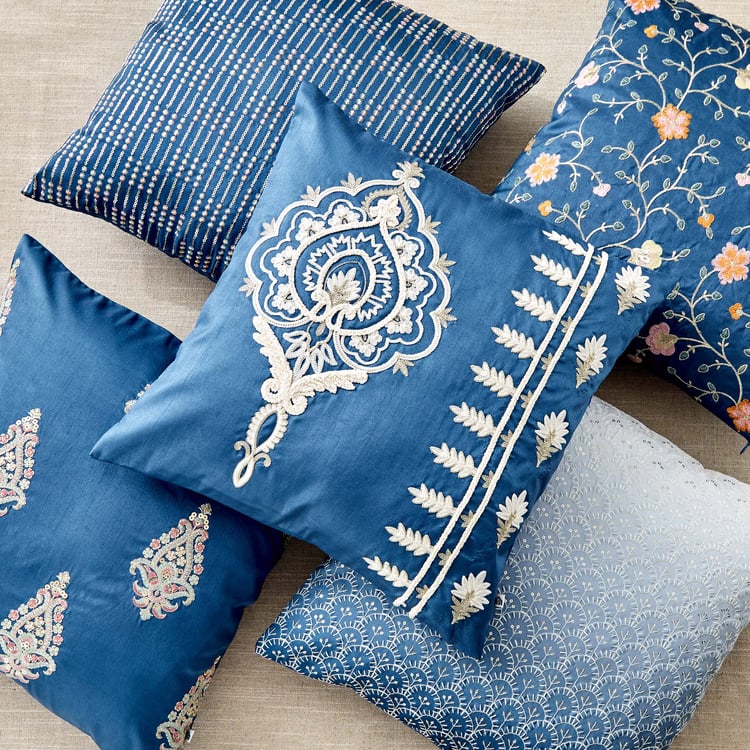 Velour Buta Embroidered Cushion Cover - 40x40cm