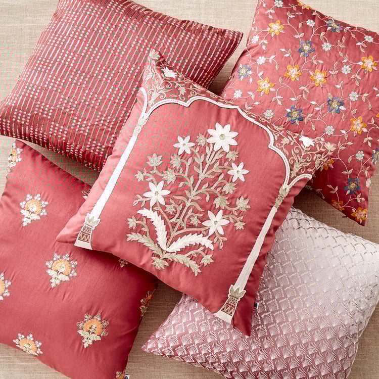 Velour Buta Embroidered Cushion Cover - 40x40cm