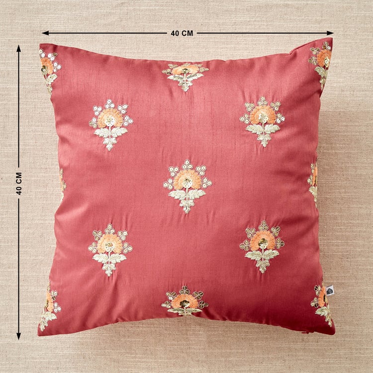 Velour Buta Embroidered Cushion Cover - 40x40cm