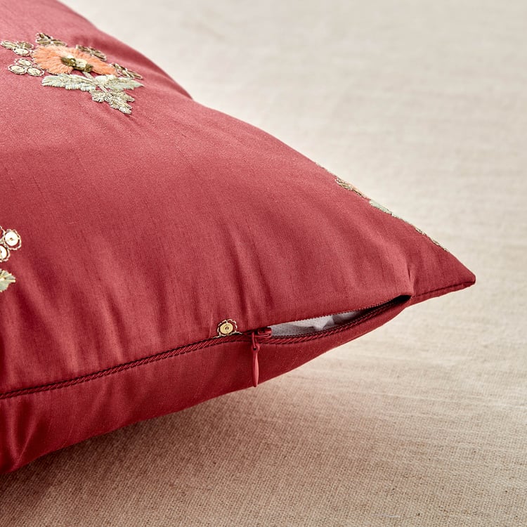 Velour Buta Embroidered Cushion Cover - 40x40cm