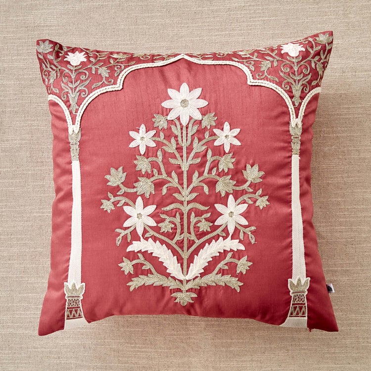 Velour Classical Floral Embroidered Cushion Cover - 40x40cm
