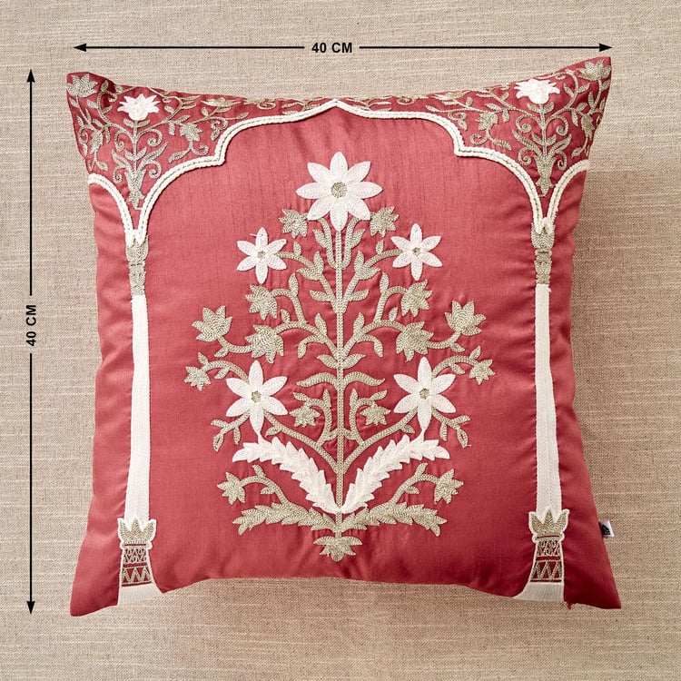 Velour Classical Floral Embroidered Cushion Cover - 40x40cm