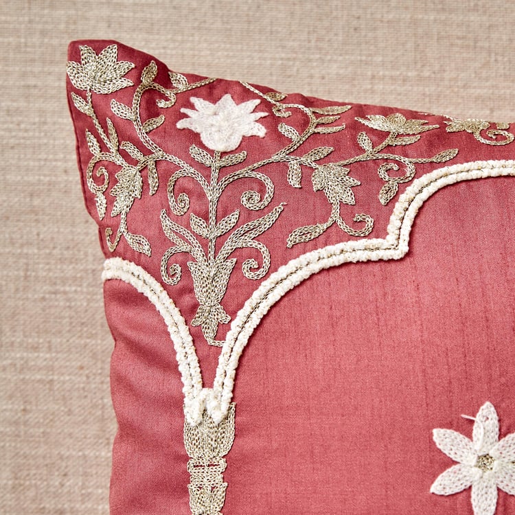 Velour Classical Floral Embroidered Cushion Cover - 40x40cm