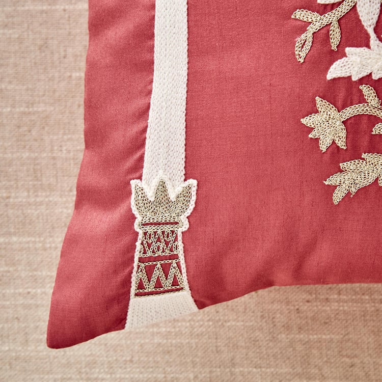 Velour Classical Floral Embroidered Cushion Cover - 40x40cm