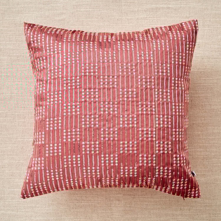 Velour Embroidered Sequin Cushion Cover - 40x40cm