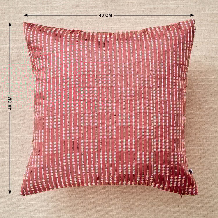 Velour Embroidered Sequin Cushion Cover - 40x40cm