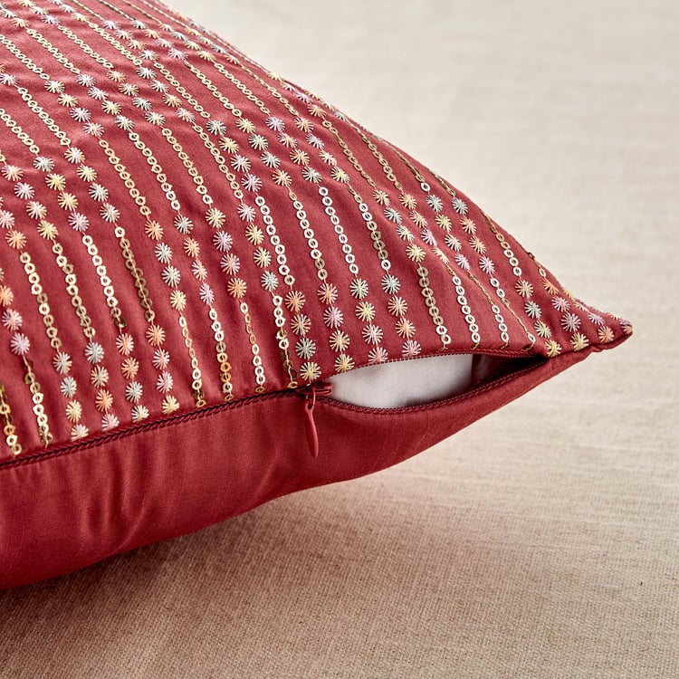 Velour Embroidered Sequin Cushion Cover - 40x40cm
