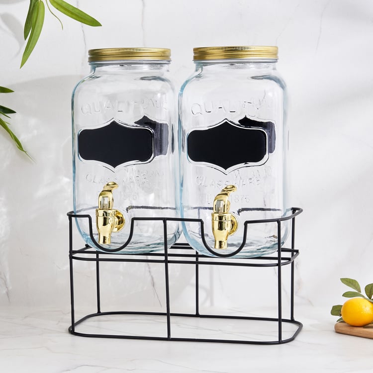 Corsica Rooney Set of 2 Glass Dispenser with Stand - 3L