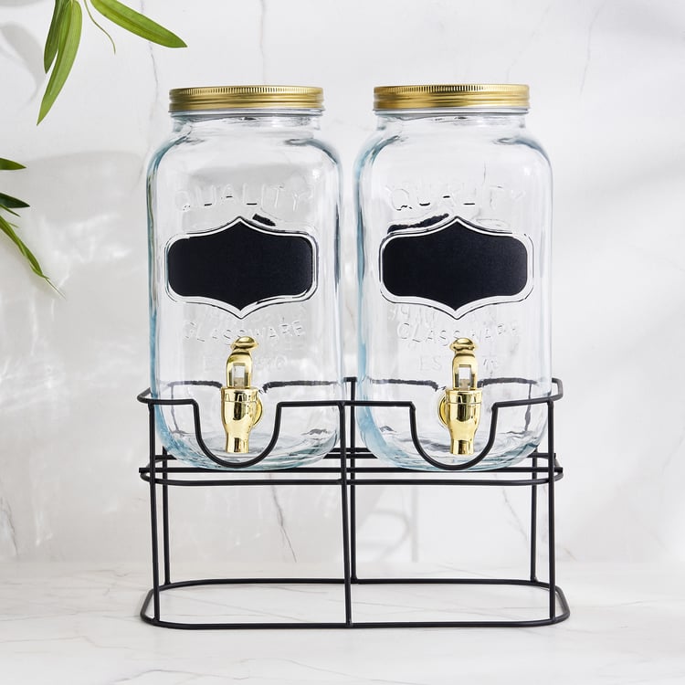 Corsica Rooney Set of 2 Glass Dispenser with Stand - 3L