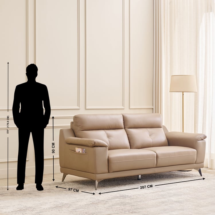 Buy Martin Half Leather 3-Seater Sofa - Beige from Home