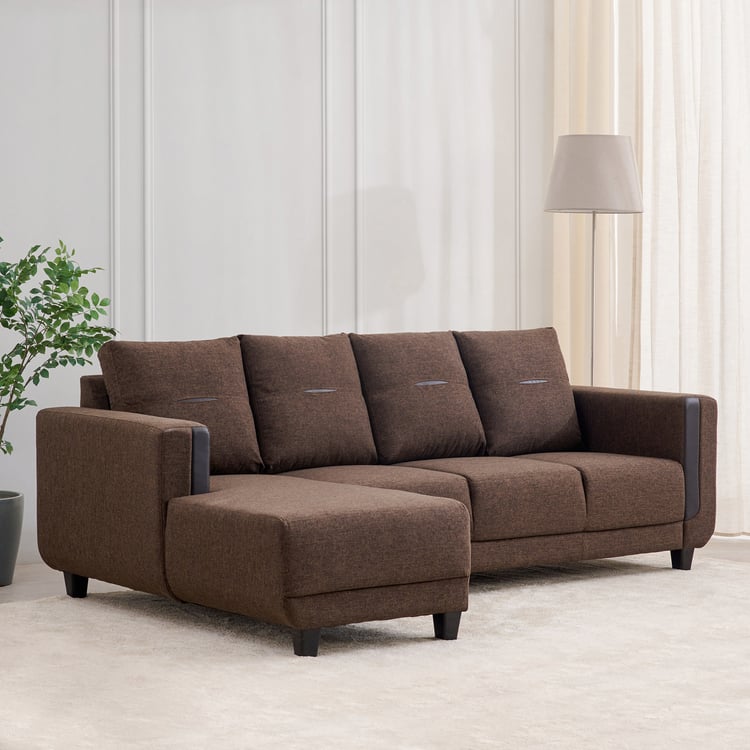 Berry Fabric 3-Seater Sofa with Left Chaise - Brown