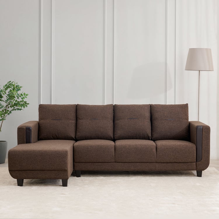 Berry Fabric 3-Seater Sofa with Left Chaise - Brown