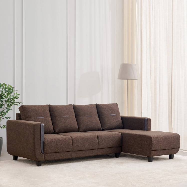 Berry Fabric 3-Seater Sofa with Right Chaise - Brown