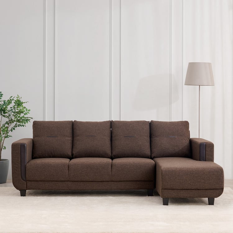 Berry Fabric 3-Seater Sofa with Right Chaise - Brown