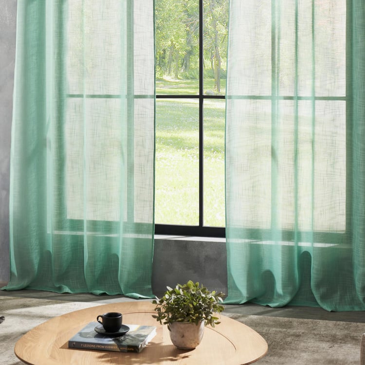 DECO WINDOW Horticulture Green Set of 2 Sheer Window Curtains