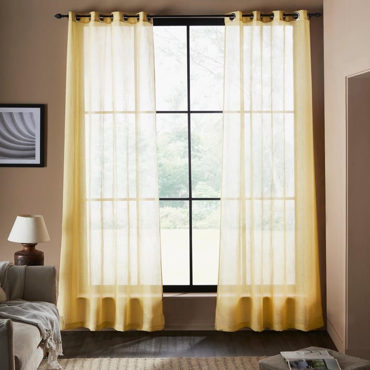 DECO WINDOW Bucolic Yellow Set of 2 Sheer Door Curtains - 7ft