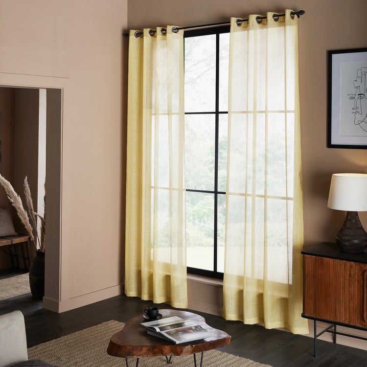 DECO WINDOW Bucolic Yellow Set of 2 Sheer Door Curtains - 7ft