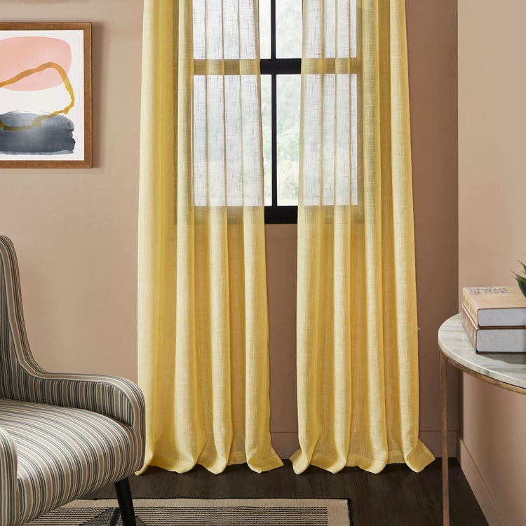 DECO WINDOW Bucolic Yellow Set of 2 Sheer Door Curtains - 7ft