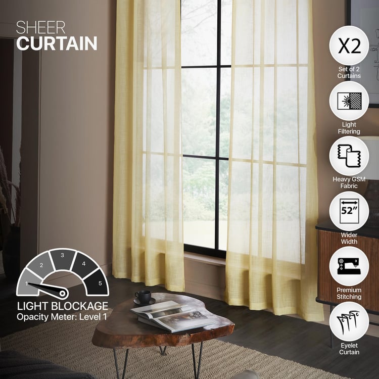 DECO WINDOW Bucolic Yellow Set of 2 Sheer Door Curtains - 7ft