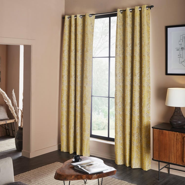 DECO WINDOW Bucolic Yellow Set of 2 Blackout Door Curtains - 7ft