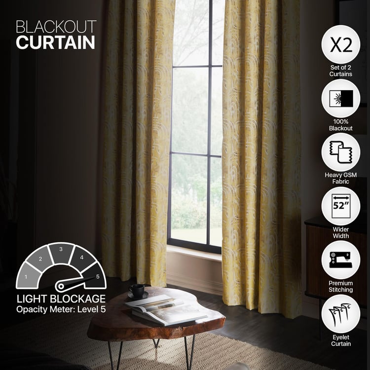 DECO WINDOW Bucolic Yellow Set of 2 Blackout Door Curtains - 7ft