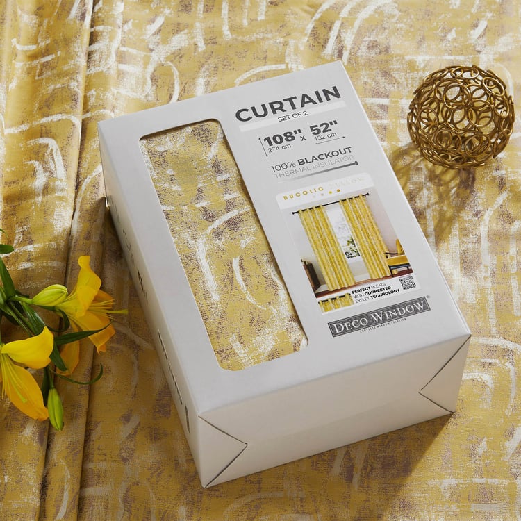 DECO WINDOW Bucolic Yellow Set of 2 Blackout Door Curtains - 7ft