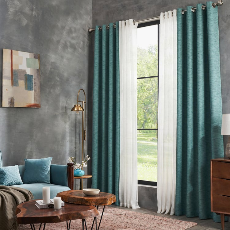 DECO WINDOW Lagoon Teal Set of 2 Blackout Door Curtains - 7ft