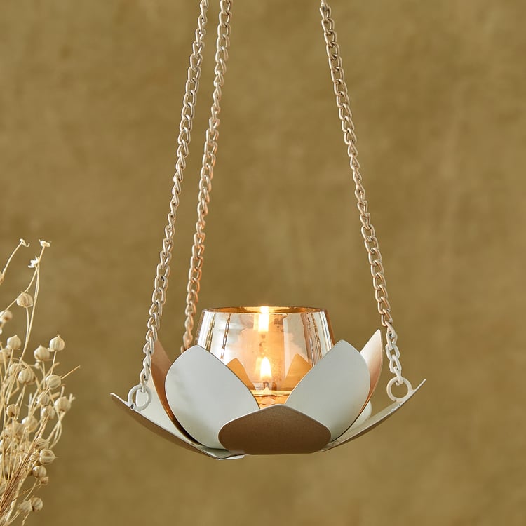 Mabel Kamal Metal and Glass Hanging T-Light Holder