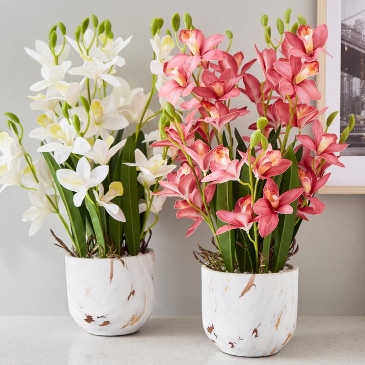 Gloria Gardenia Artificial Orchids in Marble Pot