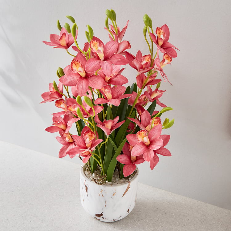 Gloria Gardenia Artificial Orchids in Marble Pot