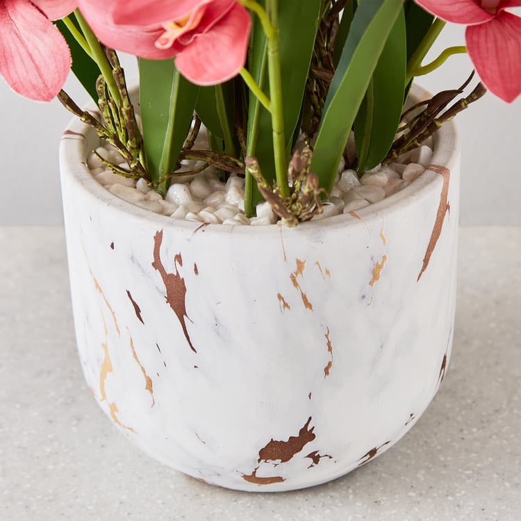 Gloria Gardenia Artificial Orchids in Marble Pot