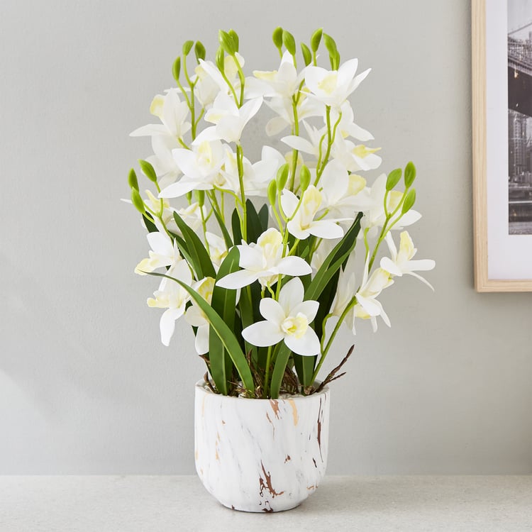 Gloria Gardenia Artificial Orchids in Marble Pot