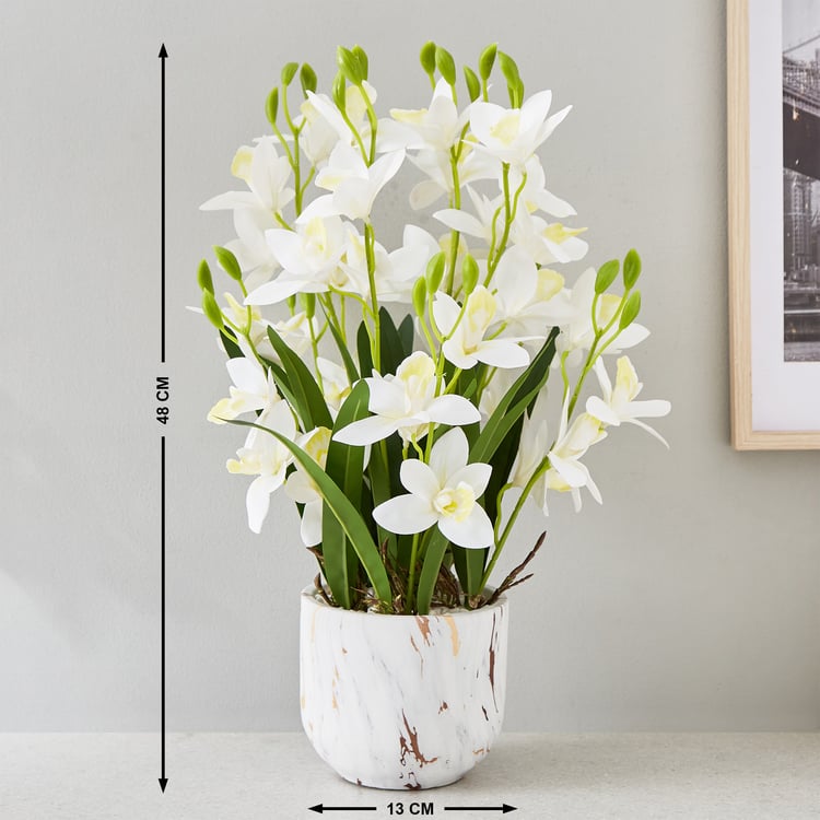 Gloria Gardenia Artificial Orchids in Marble Pot