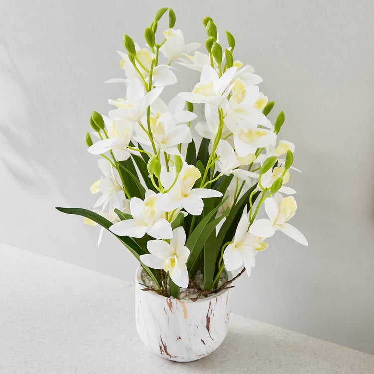 Gloria Gardenia Artificial Orchids in Marble Pot