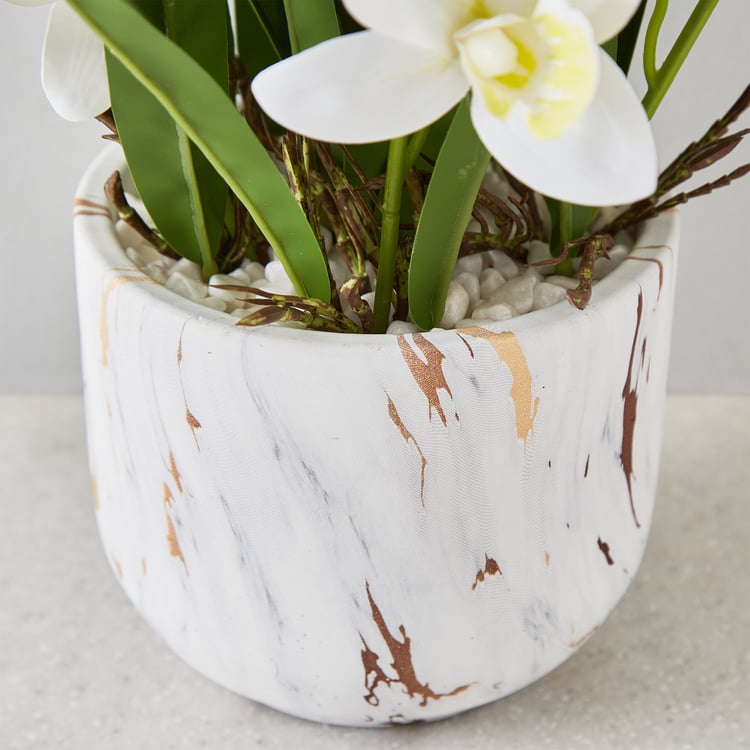 Gloria Gardenia Artificial Orchids in Marble Pot