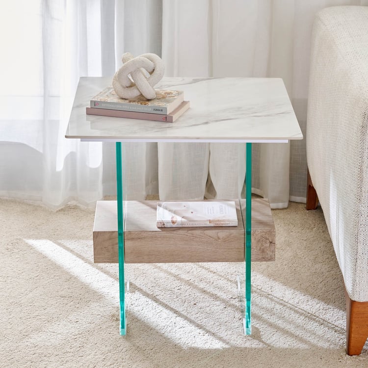 Helios Maria Sintered Stone Top End Table - White
