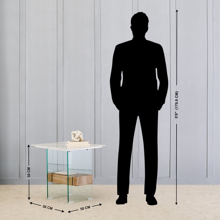 Helios Maria Sintered Stone Top End Table - White