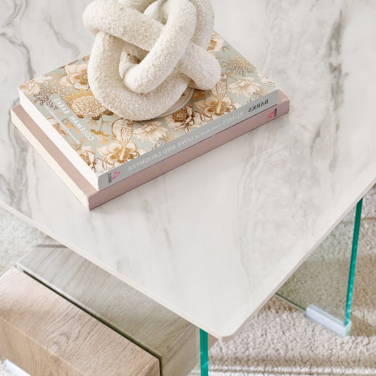 Helios Maria Sintered Stone Top End Table - White