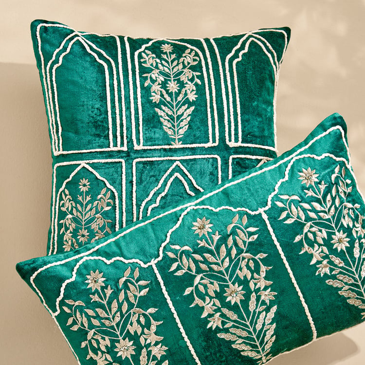 Extravagance Mughal Era Embroidered Cushion Cover - 40x40cm