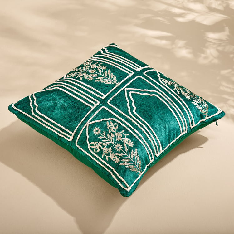 Extravagance Mughal Era Embroidered Cushion Cover - 40x40cm